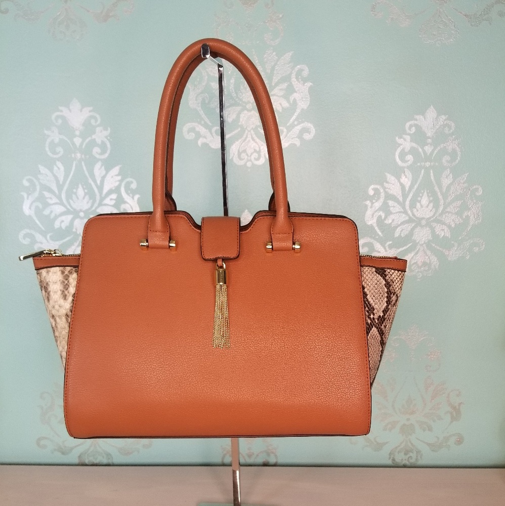 NWT Large Brown and Gold Python Handbag - Picture 3 of 5